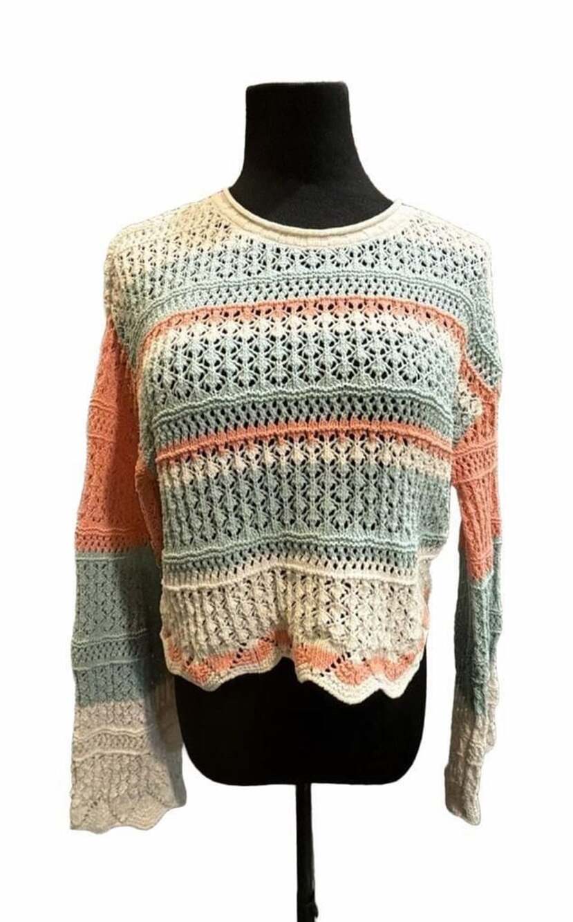 816 Originality Crochet Sweater Size M Striped Knit Top